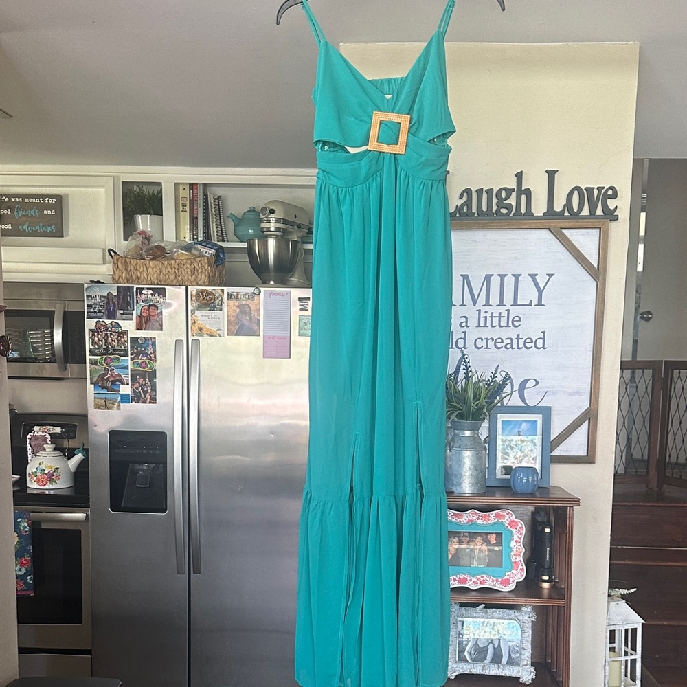 Teal Maxi Dress with Buckle Detail